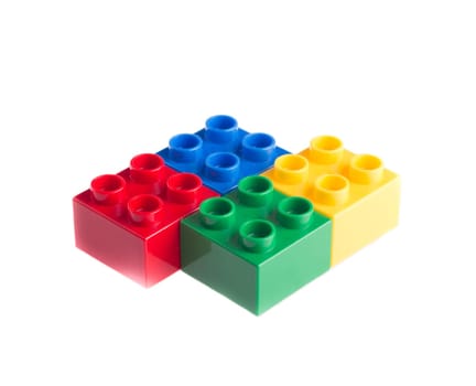 Plastic building blocks isolated on white background