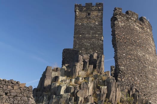 Ruin of state castle named Hazmburk, which stands on basalt rock (Czech Republic)