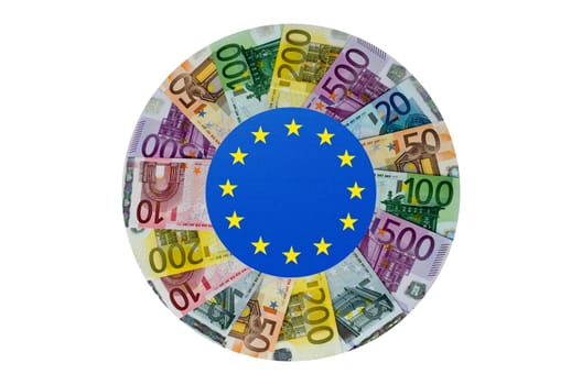Banknotes as pie chart and EU symbol