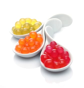 Different boba pearls isolated on white background