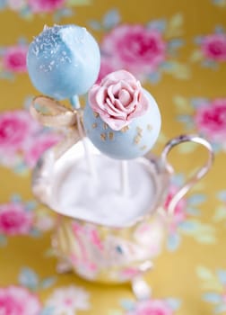 High angle Rose Flower Cake Pop with beautiful background