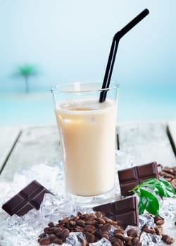 Chilled cafe mocha on ice enjoyed through a straw for a refreshing drink