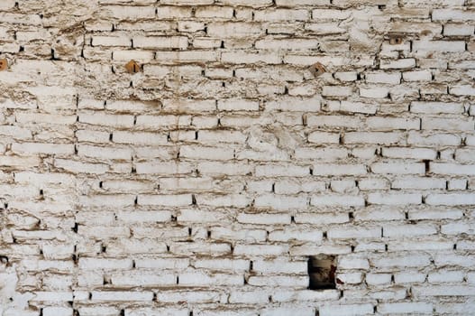 Dirty and weathered white brick wall background texture.