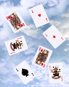 playing cards in the air as in cloud gaming on the internet