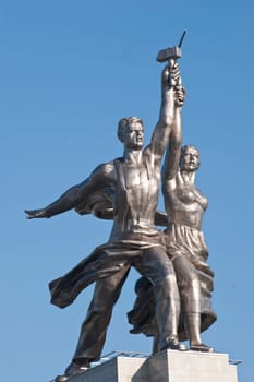 Traditsionalny symbol of work in the Soviet Union. Sculpture "Worker and collective farmer"" Taken in Moscow, Russia on May 2012"