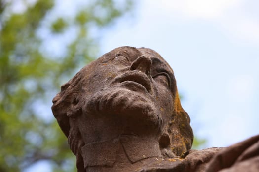 Close-up of the head of the bridge saint on the road to Schöntal Monastery