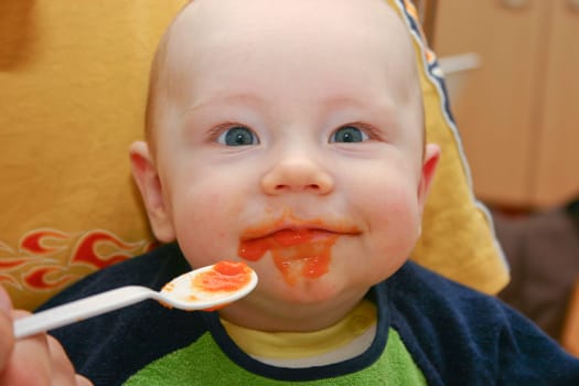 Baby gets his first porridge
