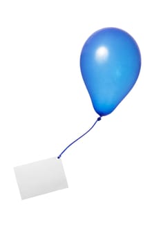 Blue balloon with a greeting card on a ribbon