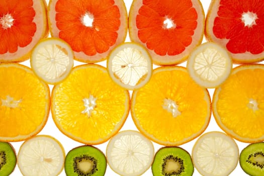 Background of kiwi,grapefruit,orange and lemon slices