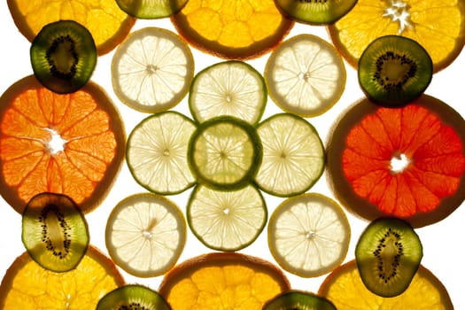Background of kiwi,grapefruit,orange and lemon slices