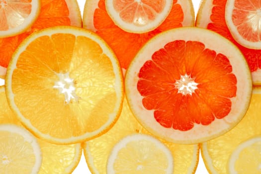 Fruit background of orange,grapfruit and lemon slices