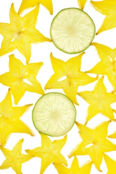 Background of star fruit and lime slices