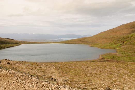 lake between coast and mountains of Iceland