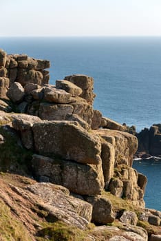 landscape on the coast of Land &#039  s End in Cornwall