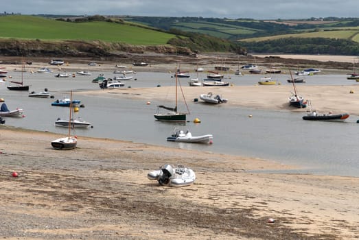Boats at low tide in Wadebridge in Cornwall