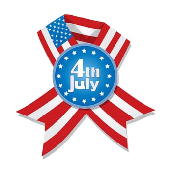 4th of July badge and ribbon with flag of United States of America against white