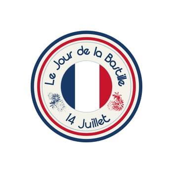Bastille Day celebration stamp with flag of France over white background