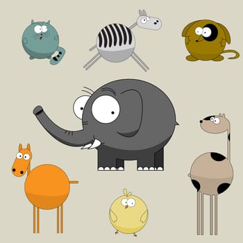 Funny cartoon animals collection, graphic art