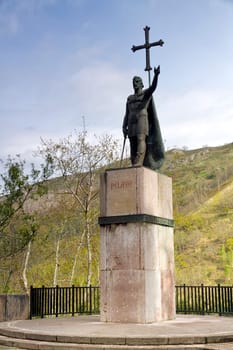 Statue of Don Pelayo, victor of battle at Covadonga and first King of Asturias