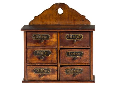 antique spice cabinet with six drawers