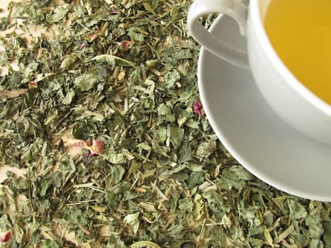 A cup of tea on a herbal tea blend