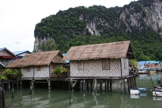 House of fisherman. Ao Phang nga National Park. Koh Panyee. A Muslim "sea gypsy"" fishing village."