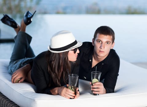 Young couple. Focus on woman