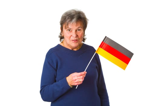 Senior woman with German national flag - isolated on white background