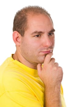 Worried young man isolated on white background
