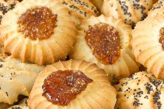 close up background of various homemade cookies
