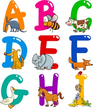 Cartoon Colorful Alphabet Set with Funny Animals