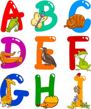 Cartoon Colorful Alphabet Set with Funny Animals