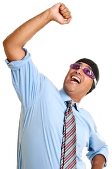 Businessman with swimming gear isolated in white