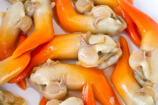 Cockles natural, typical food of Spain, as an appetizer. Tapa Langostillos