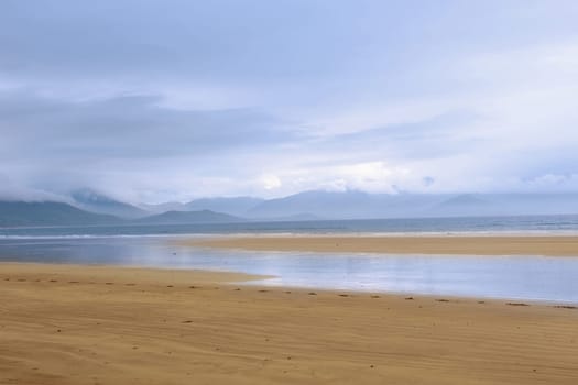 golden beach with blue sky and clouds in the maharees on the Dingle Peninsula Ireland with copy space