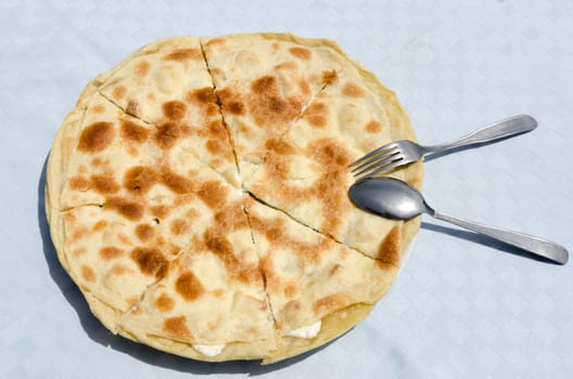 focaccia with cheese baked in a wood oven