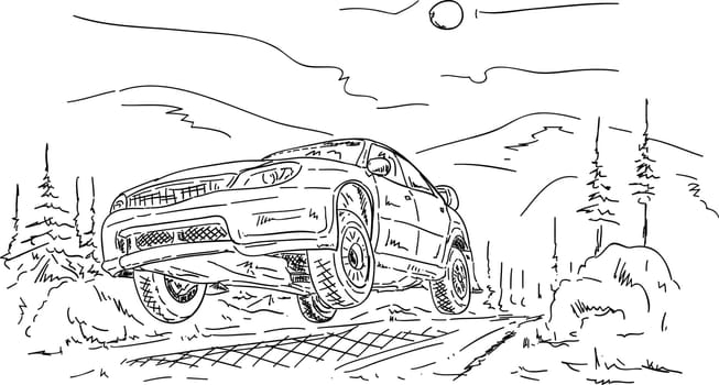 vector - rally car jumping , isolated on background