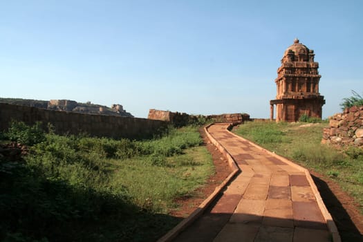 Stone pavement leading to Lower Shivalaya Temple at Badami, Karnataka, India, Asia