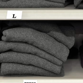 Cloths on a shelf in a department store