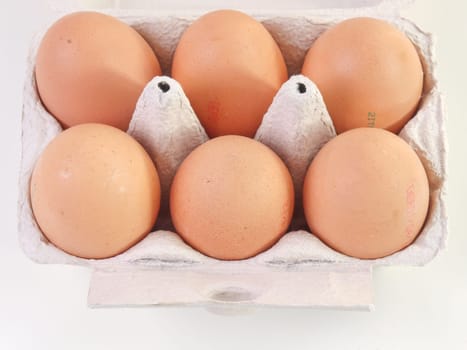 Six eggs in a carton box