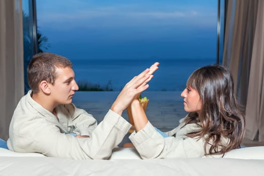 Young attractive couple in resort