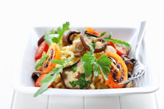 Pasta with mushrooms, tamarillos and herbs