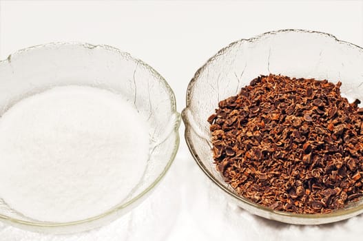 Baking ingredients,sugar and grated chocolate