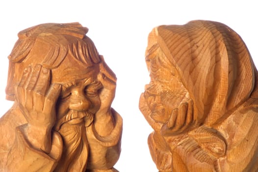 a pair of old men in the wood on white background