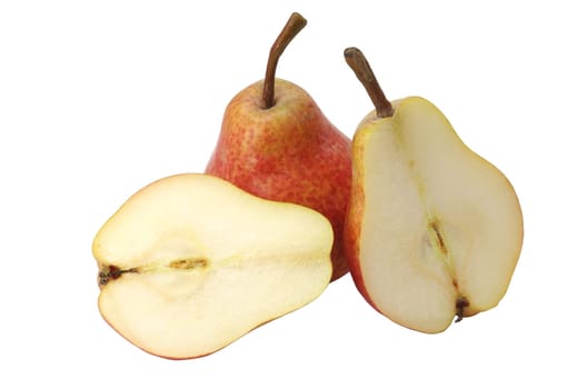 Sliced pear on a white background
