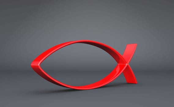 3D Fish Icon Red on Black