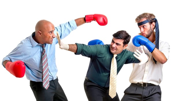 Businessmen boxing isolated in white