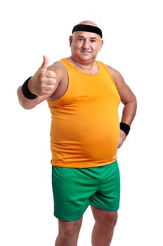 Large fitness man isolated in white