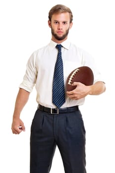 Businessman with a rugby ball