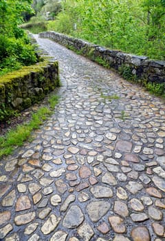 Roman bridge input, Poo de Cabrales, Old rustic village of Asturias, Spain
